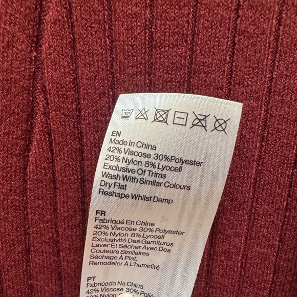 NWT Varley - Xander Long Sleeve Rib Knit Dress - Maroon & White - Large - Picture 6 of 8
